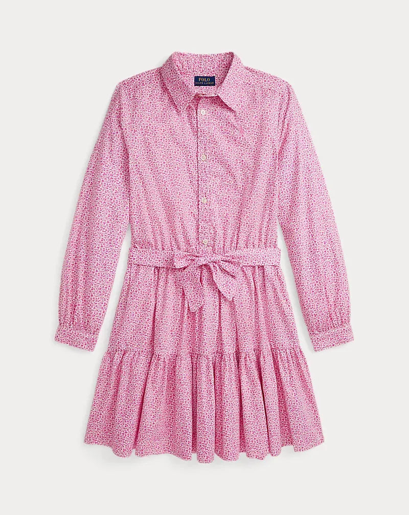 Floral Tiered Cotton Poplin Shirt Dress